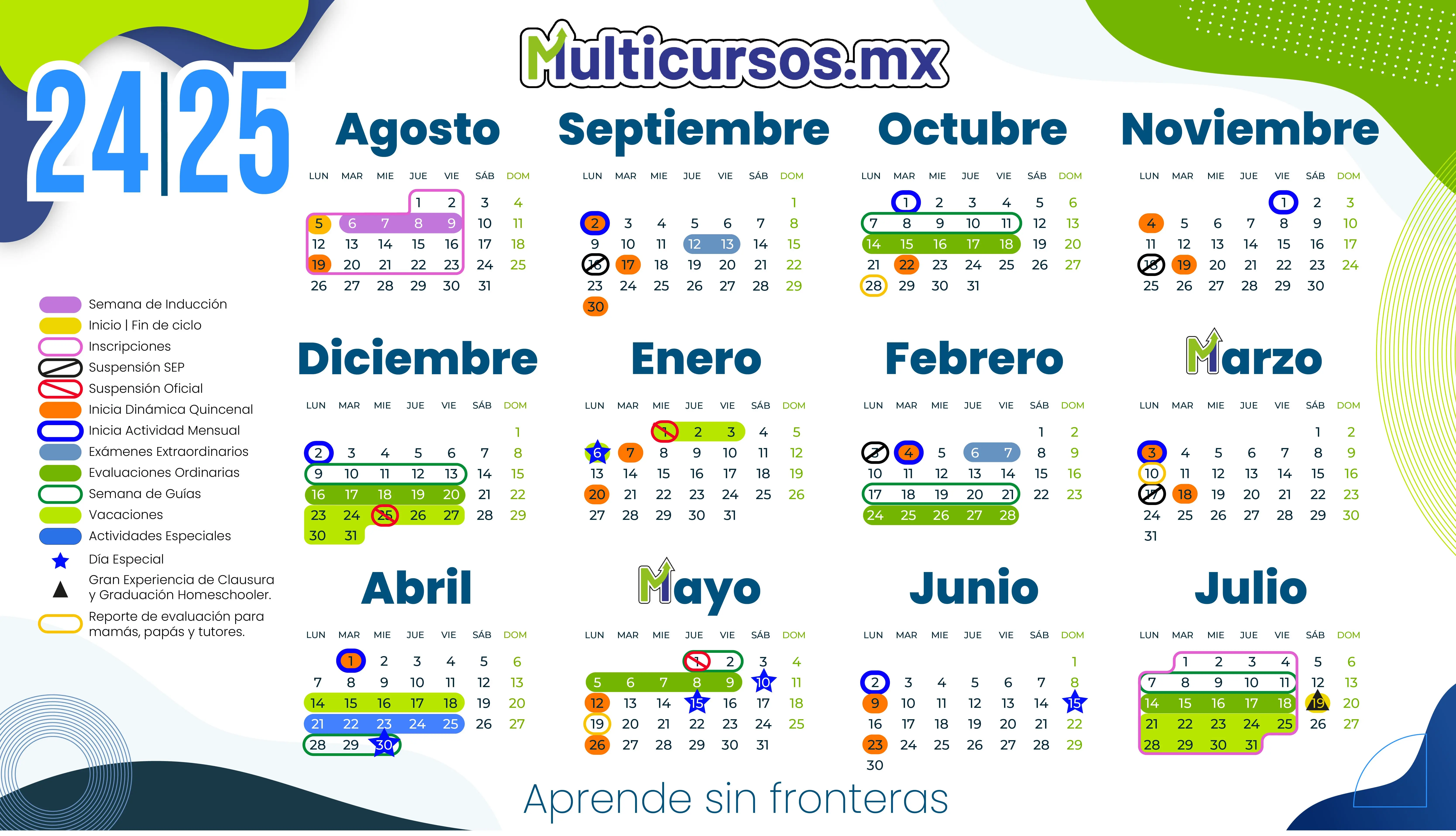 Calendario Homeschooler Multicursos 2024 - 2025