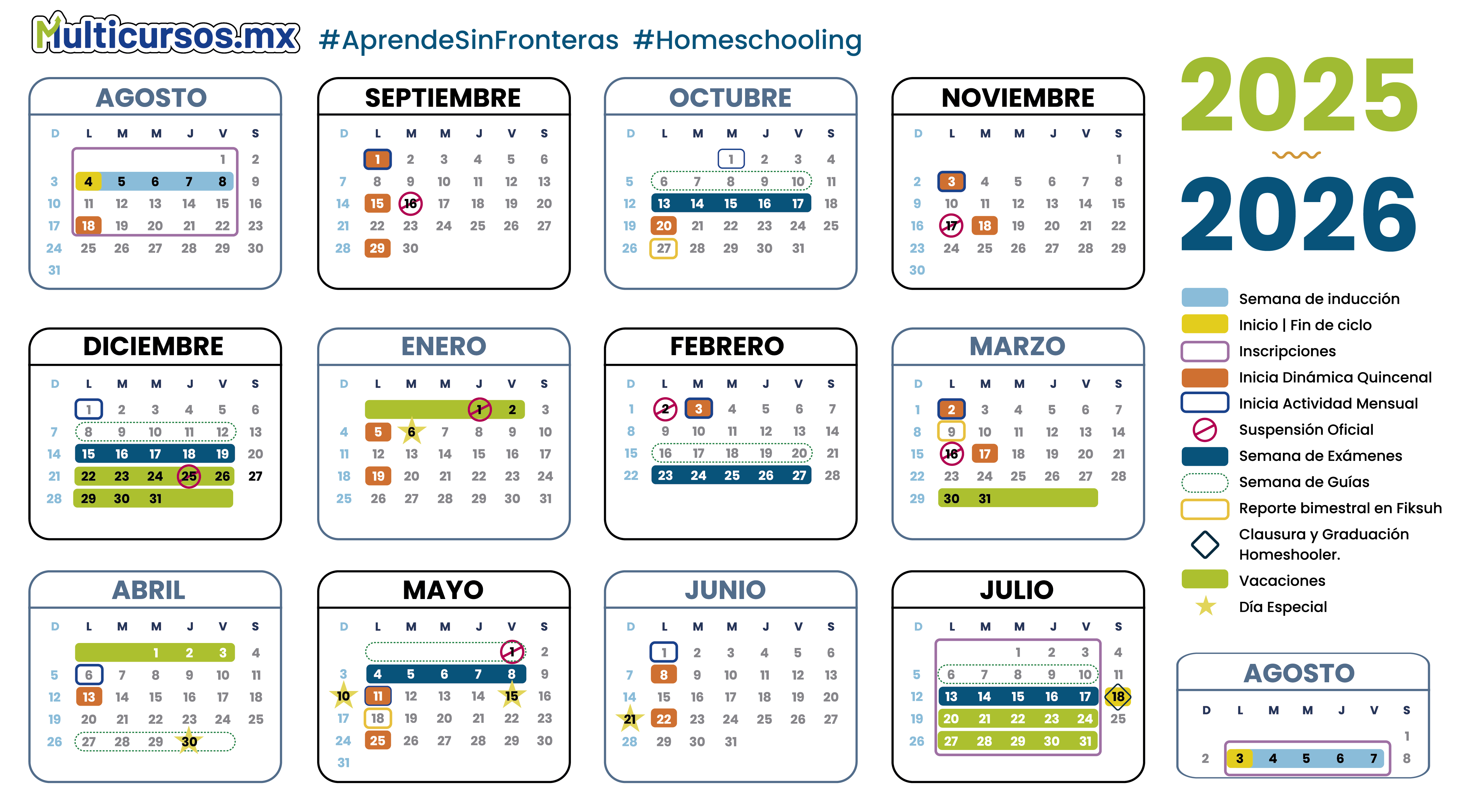 Calendario Homeschooler Multicursos 2024 - 2025