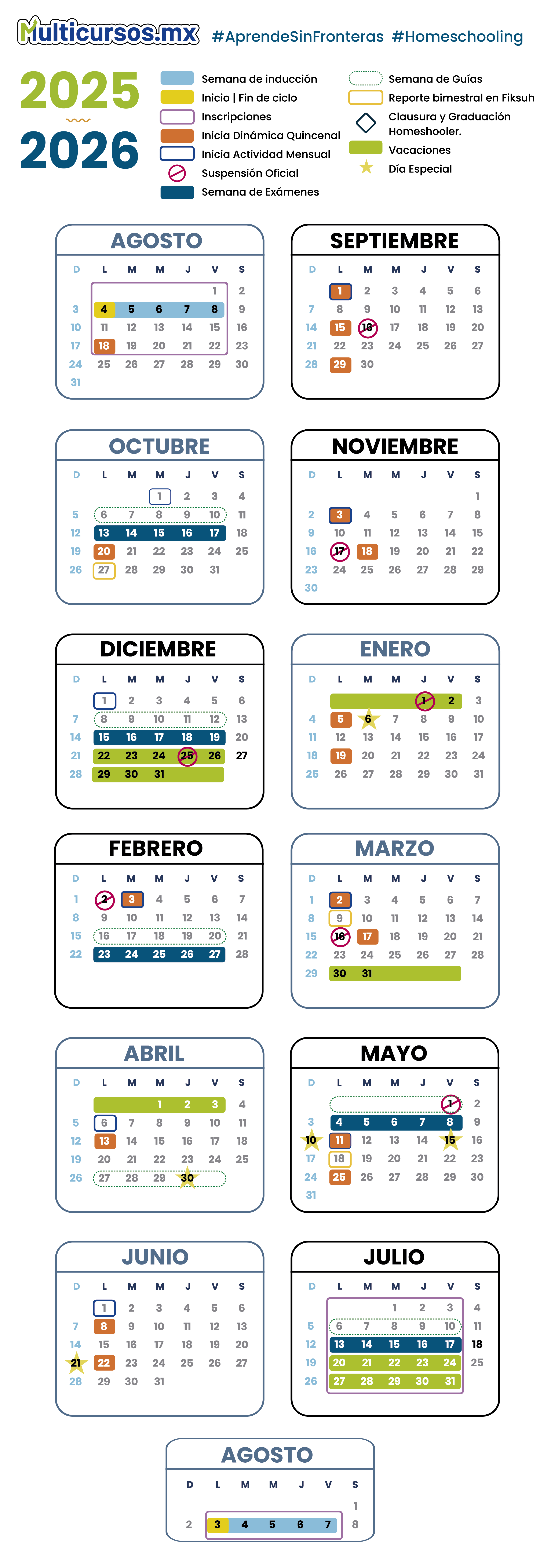 Calendario Homeschooler Multicursos 2024 - 2025